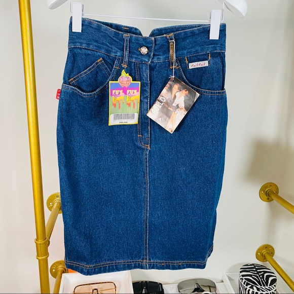 Fu's Fu's Highwaisted Blue Jean Skirt With Front & Back Pockets Size M - Picture 8 of 13
